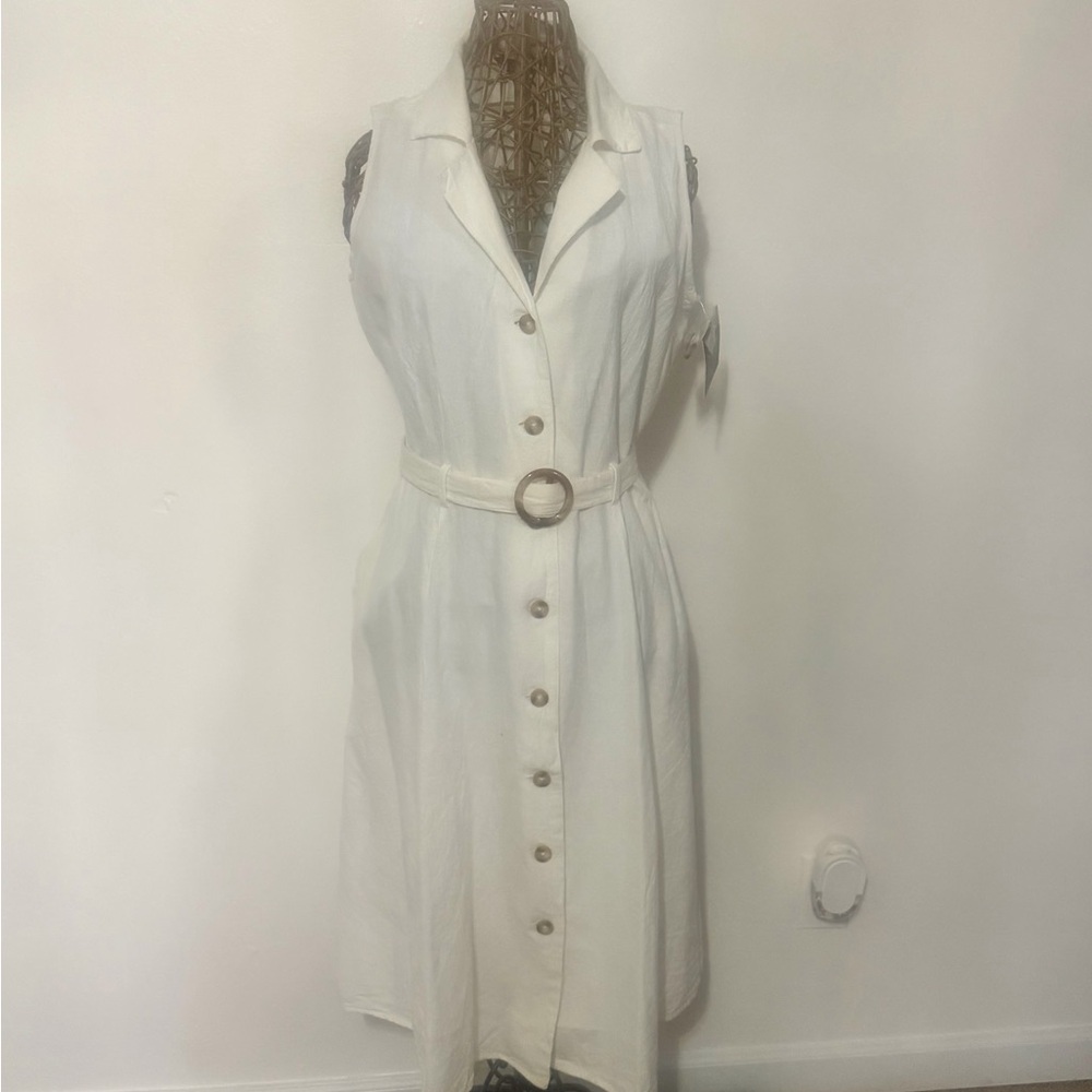 Mlle Gabrielle White Button-Down Midi Dress